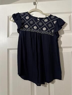 MINE Boutique Navy with White Summer Boho Top Small New with tags